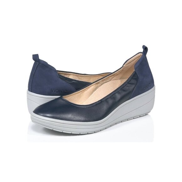 Vionic Jacey Slip-On Wedge Shoes Size 6.5 Arch Support Comfort Leather Navy Blue - Picture 11 of 11